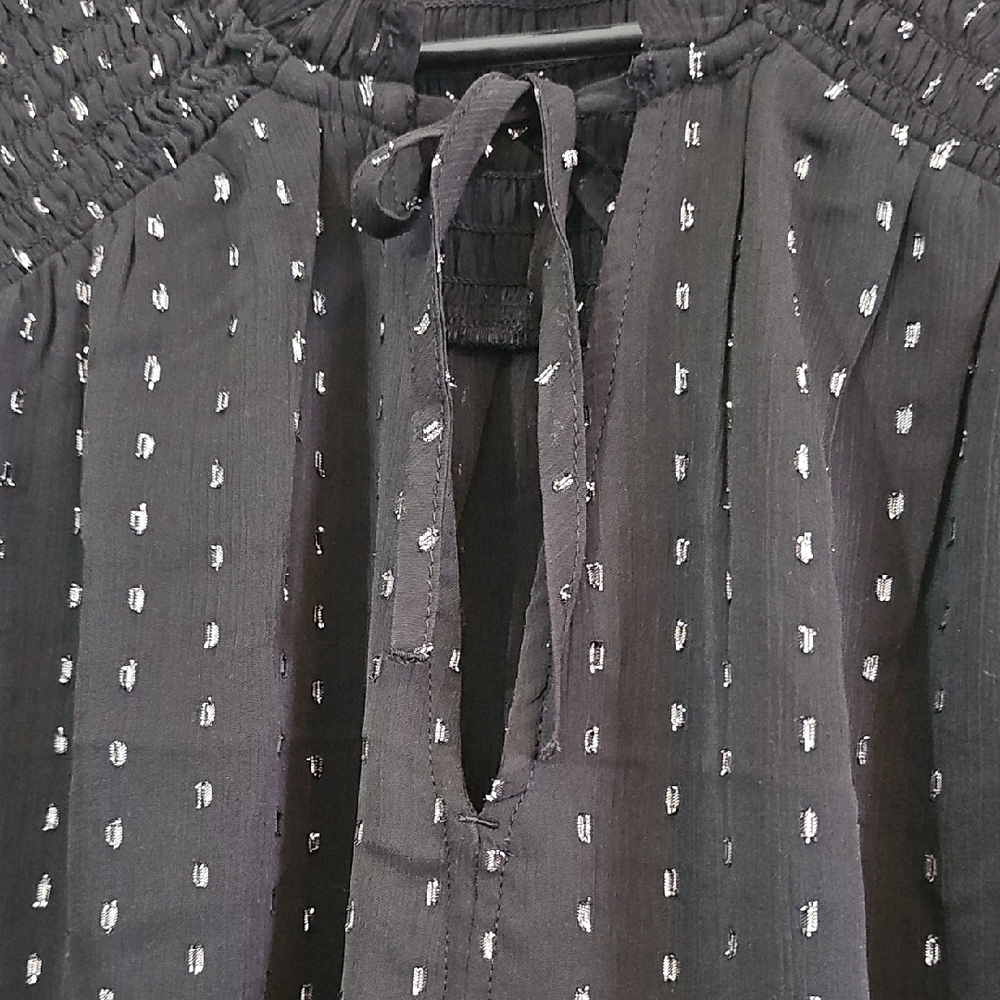 Old Navy Sheer Blouse with Silver Dots and Smocking, Lined, Womens Large - Picture 4 of 9